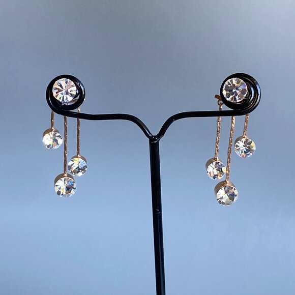 Rose Gold Crystal Triple Glitz Front & Back Earrings - Picture 1 of 7